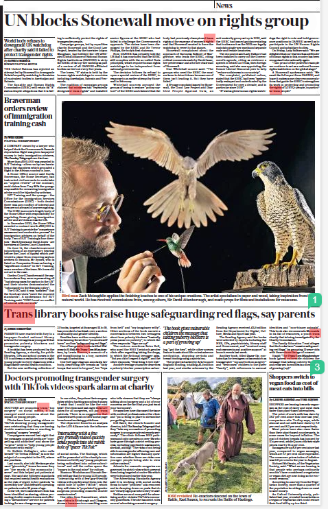 16 October 2022 Sunday Telegraph full page featuring three anti-trans articles