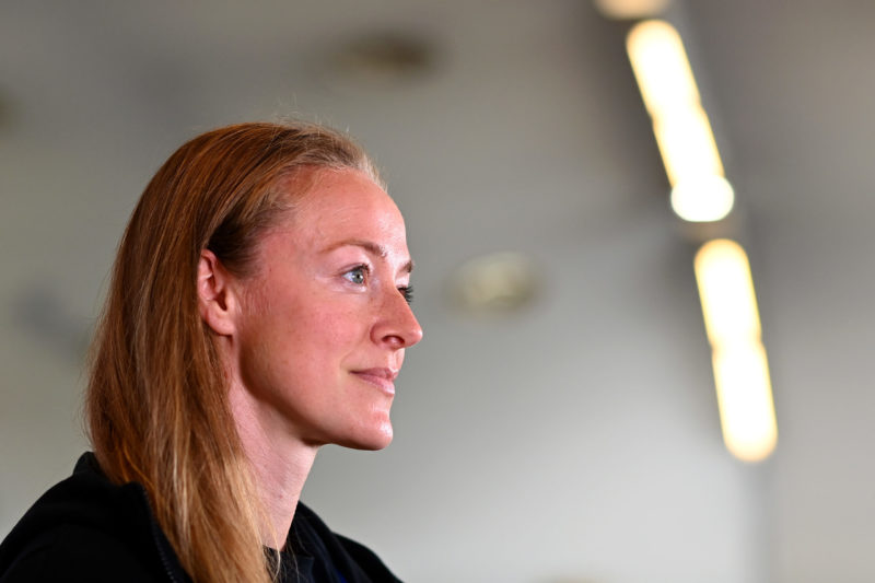 AUCKLAND, NEW ZEALAND - JANUARY 13: Becky Sauerbrunn is interviewed during a USA National Womens Team player training camp at The Cloud on January ...