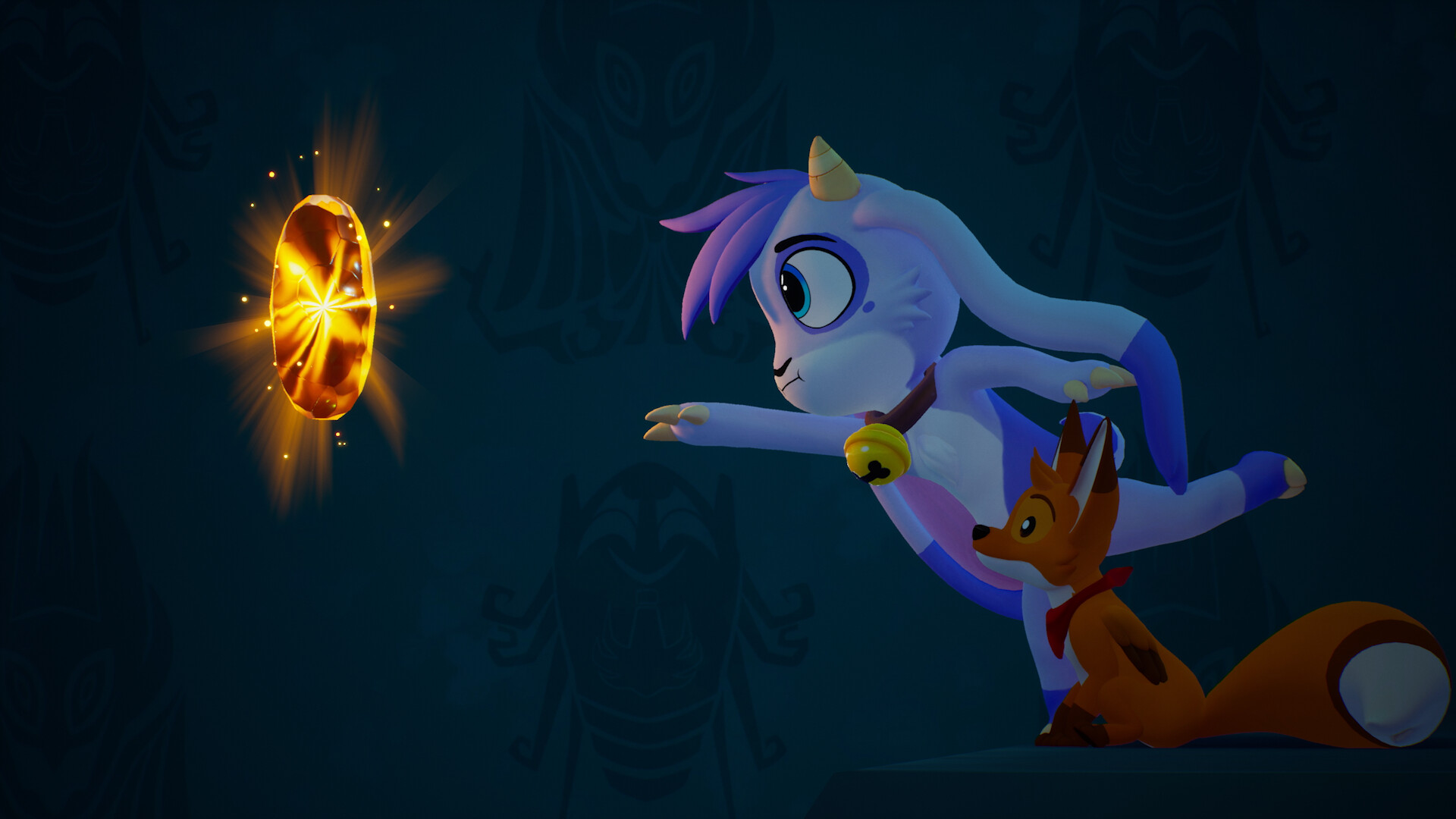 A screenshot from Billie Bust Up showing main character Billie, who is a billie-goat like humanoid and their tiny fox companion. Billie is reaching...