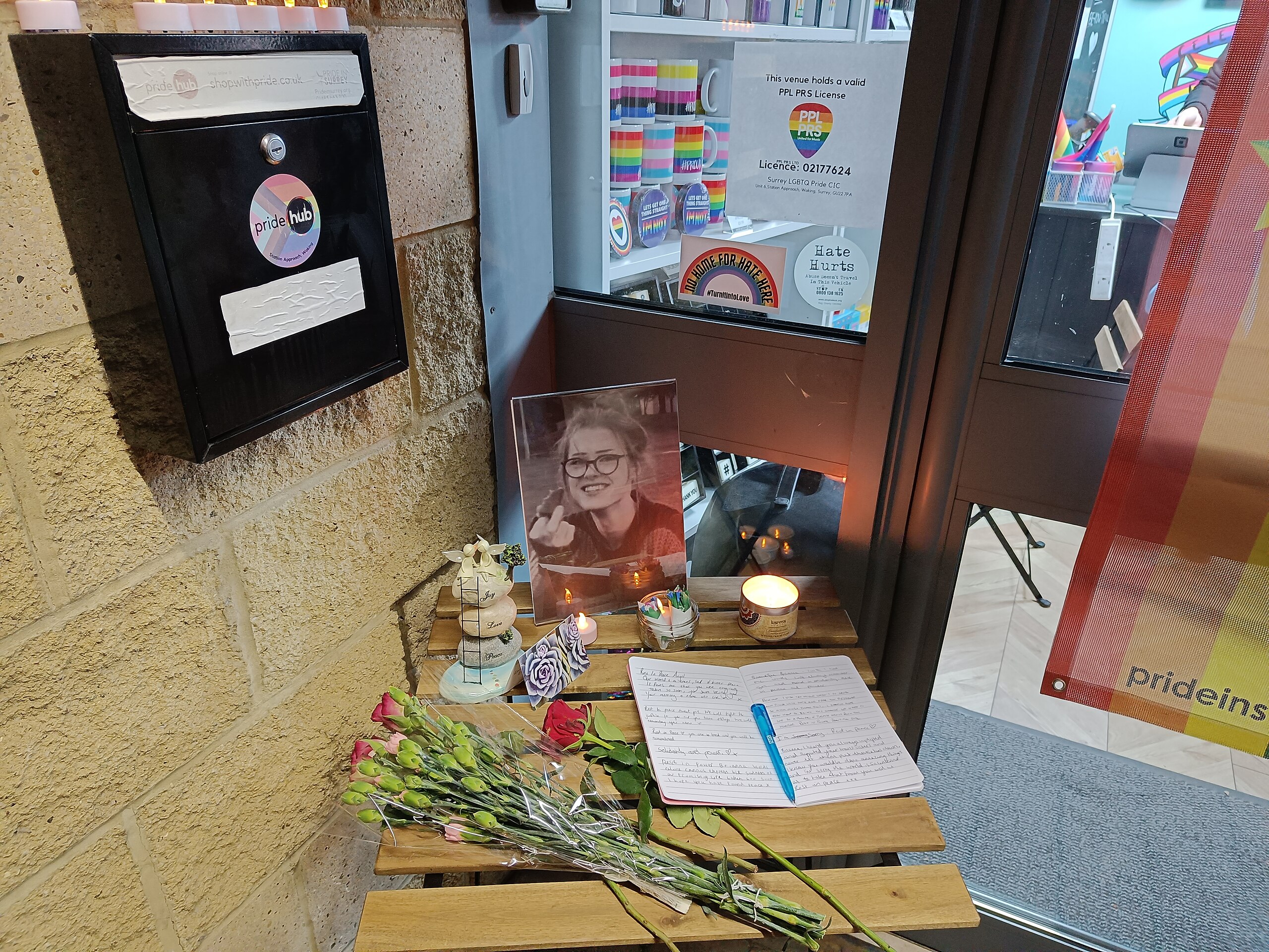 A vigil for Brianna Ghey in Woking. Her recent murder trial saw both defendants found guilty. Photo by Owen Blacker, Wikimedia Commons