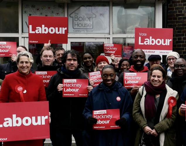 Laura Pascal Suspended; a photo of Hackney Labour members with Laura Pascal in the bottom right corner via Hackney Labour