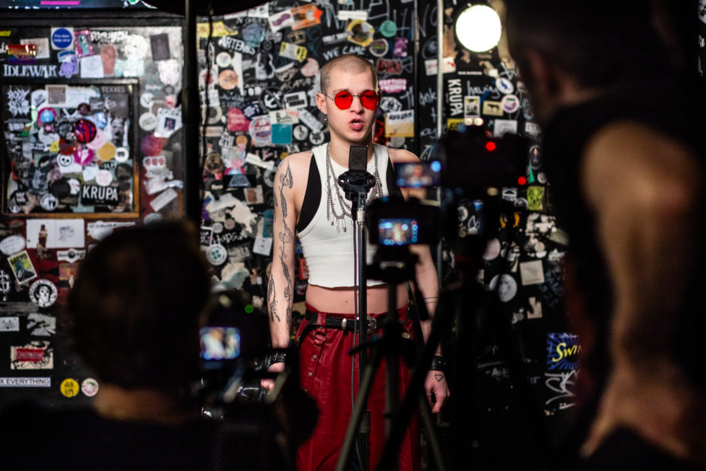 A photo of Mithago performing Burn a Building. Photo by Scroobius Pip and team.