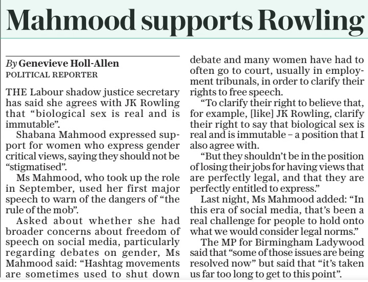 Mahmood supports Rowling