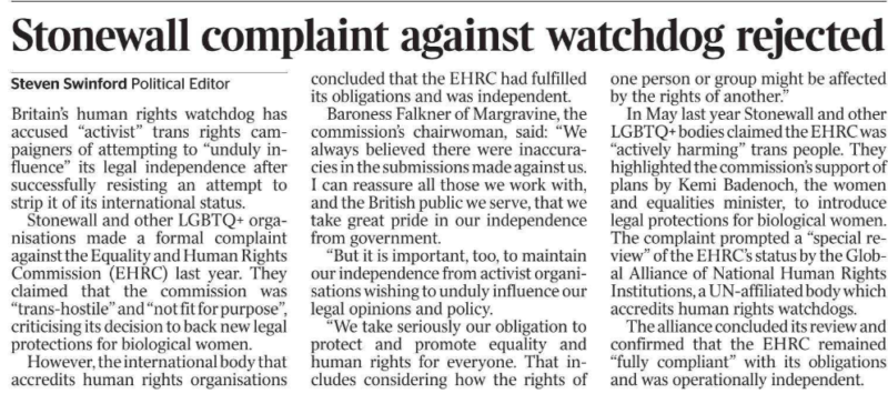 stonewall complaint rejected