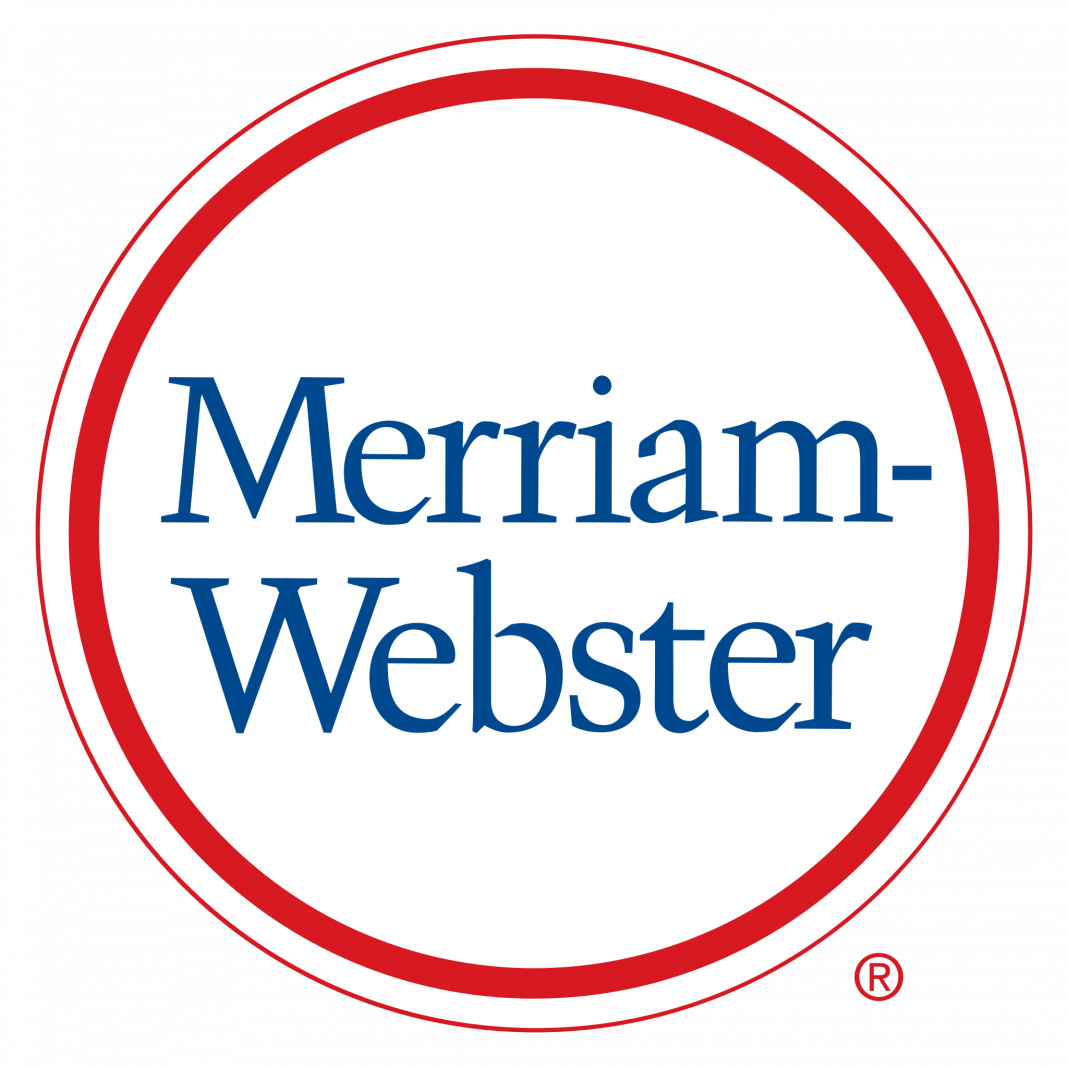 The Merriam-Webster logo. Inside of two red circles, the outer one being thinner than the inner one, the word's 
