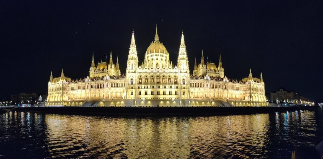 A striking image of the Hungarian Parliament in Budapest lit up at night. It looks positively glowing.
