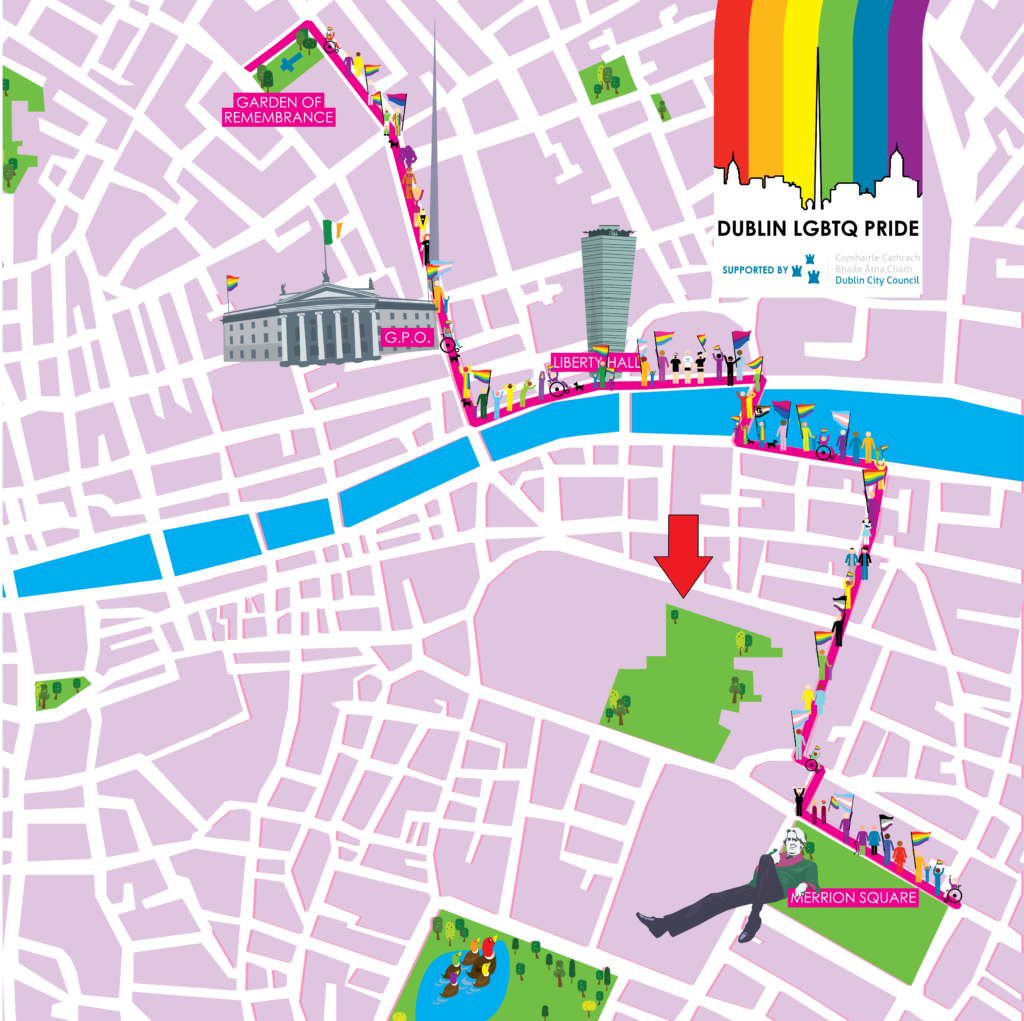 Dublin Pride route, 2022, with St Stephen's Green pointed out