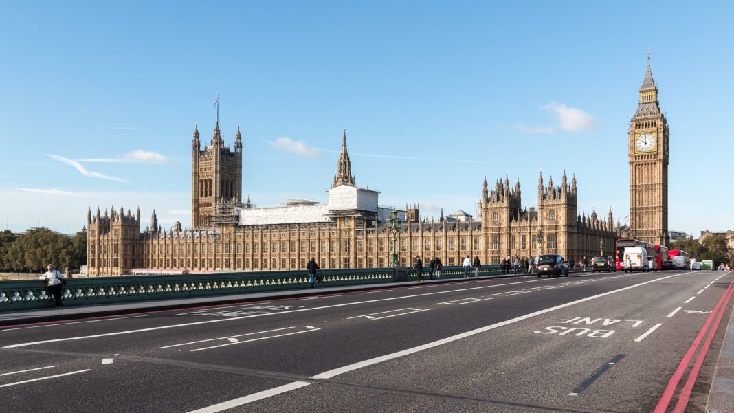 A landscape image of the House of Parliament in London on a Sunny day, taken from Westminster Bridge