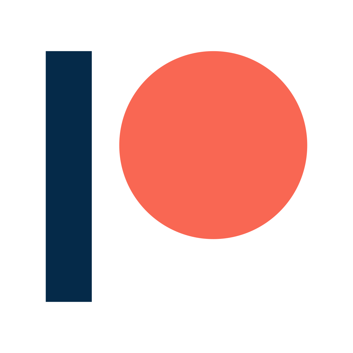 The Patreon logo; a dark blue stick with an orange circle meant to represent the letter P.