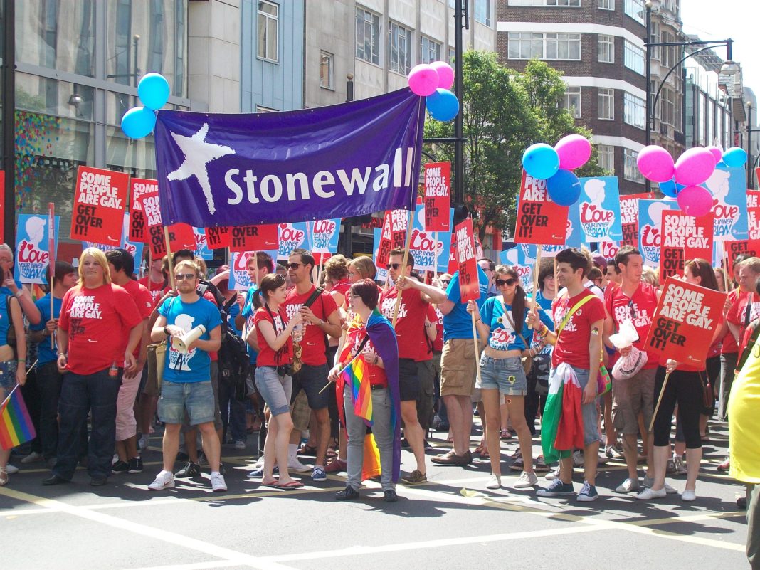 Photo of a Stonewall UK march during 2010 Pride in London