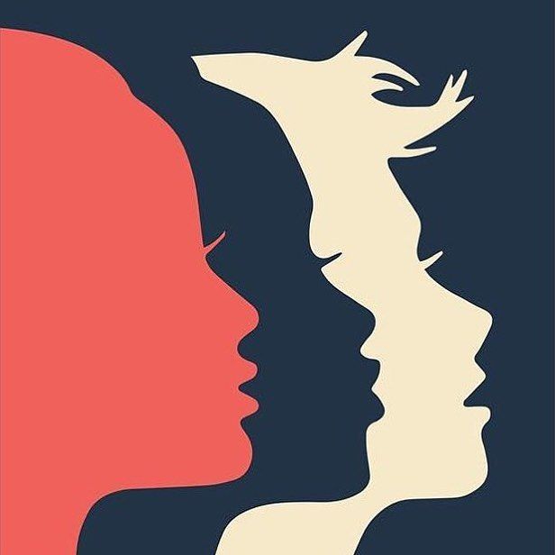 The old Women's March Logo. Three silhoettes of faces in the same way as the new one except with more emphasis on features typically associated with femininity and in a different colour scheme. Red, a dark blue and then off-white. Though I'll be honest, that dark blue could definitely be black and I wouldn't be able to tell you. I am quite bad at colours, I apologise. 