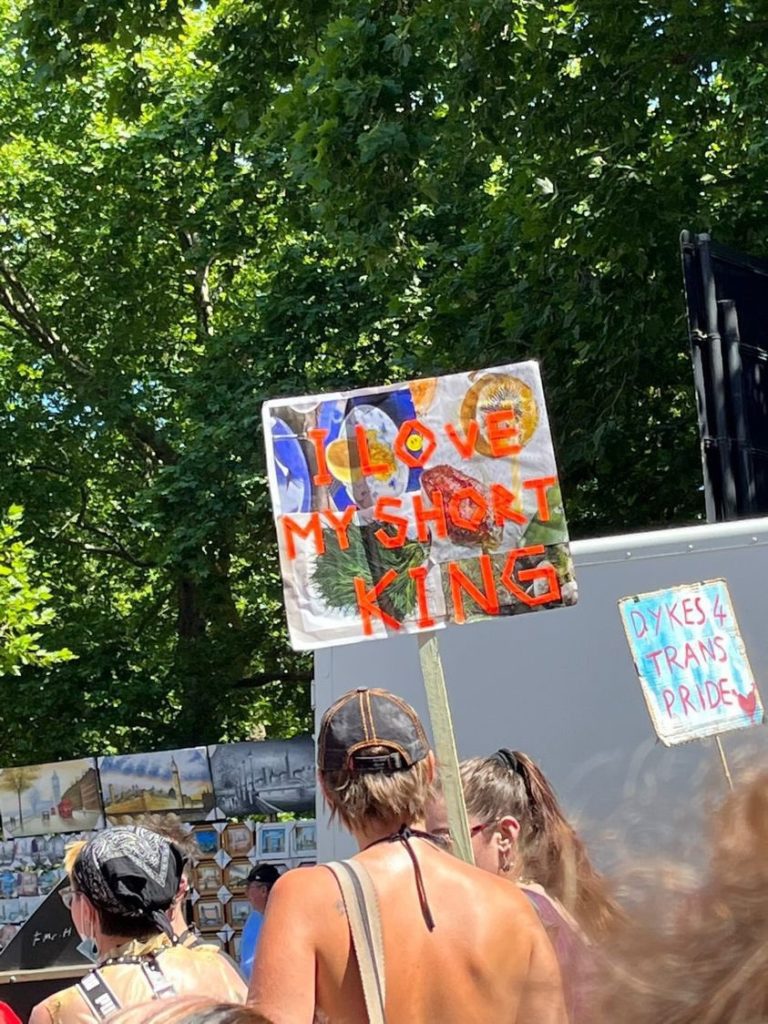 "I love my short king" sign from Trans Pride London