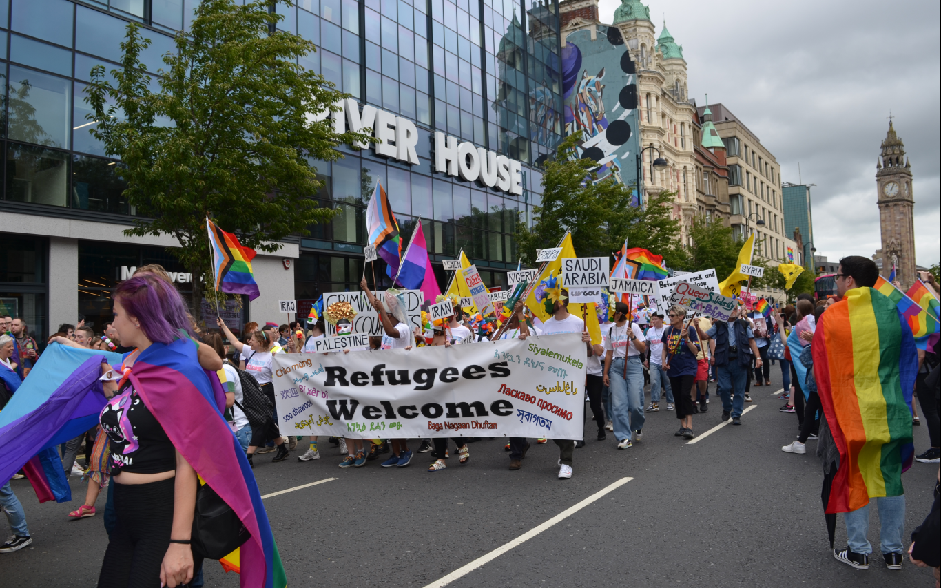 Refugees Welcome banner at Belfast Pride [copyright Lee Hurley]