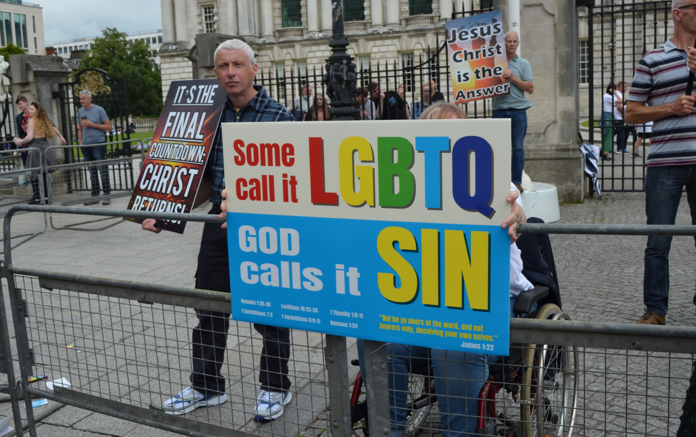 Anti LGBTQIA+ protestors at Belfast Pride [copyright Lee Hurley]
