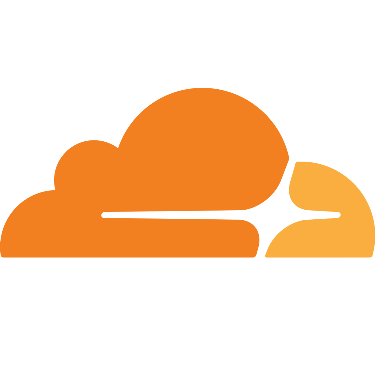 The Cloudflare logo, an orange cloud with a lens flare shape in its negative space.