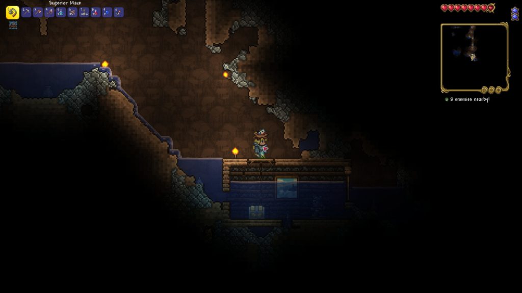 A golden chest found underground in Terraria