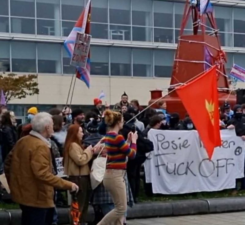 Counter protestors at Posie Parker's rally, Belfast, 16 April 2023