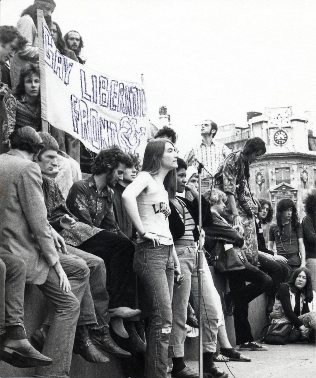 A photo of the Gay Liberation Front of which Rachel Pollack was a founding member