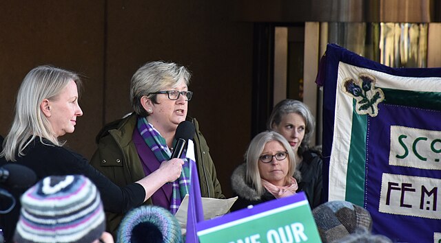 Photograph of Joanna Cherry speaking at a demonstration outside the Scottish Parliament Building on 21 December 2022. Creative Commons Attribution 2.0