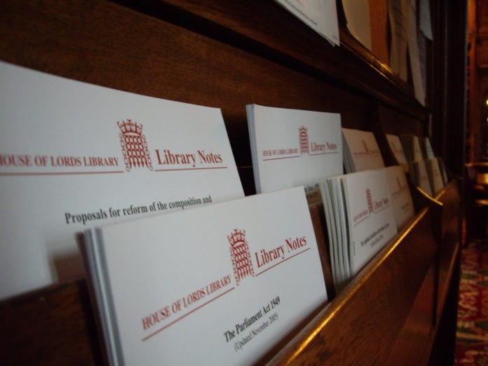 Documents showing a letterhead for the House of Lords Library where its been confirmed transphobes are tampering with LGBT History Month displays