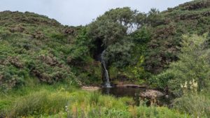 A photo of a waterfall and small lake near Dunrobin Point